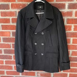 H&M Men’s Black Wool Blend Pea Coat size 44R